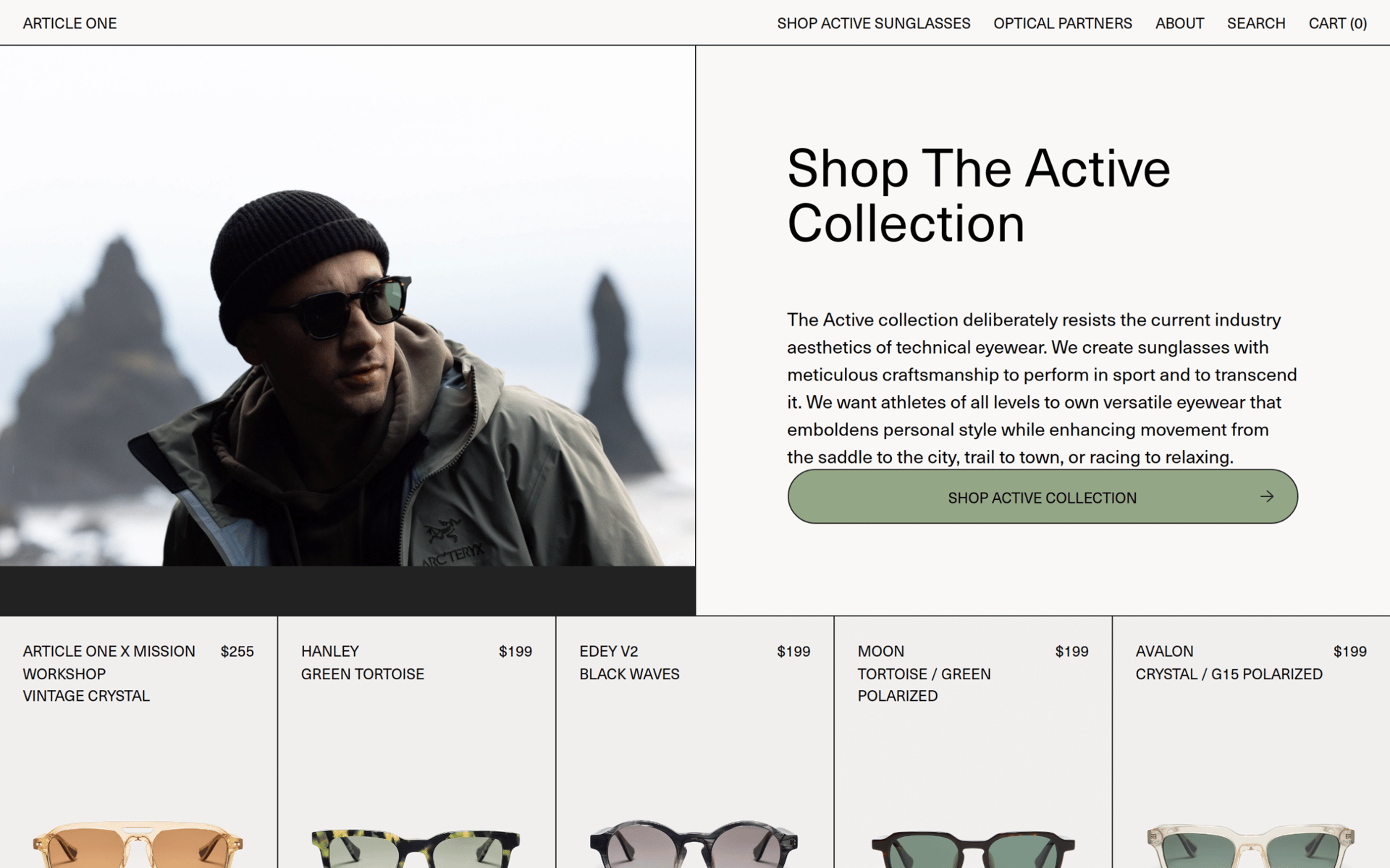 Article One Build Article One Eyewear | Web Design Inspiration | Siteinspire